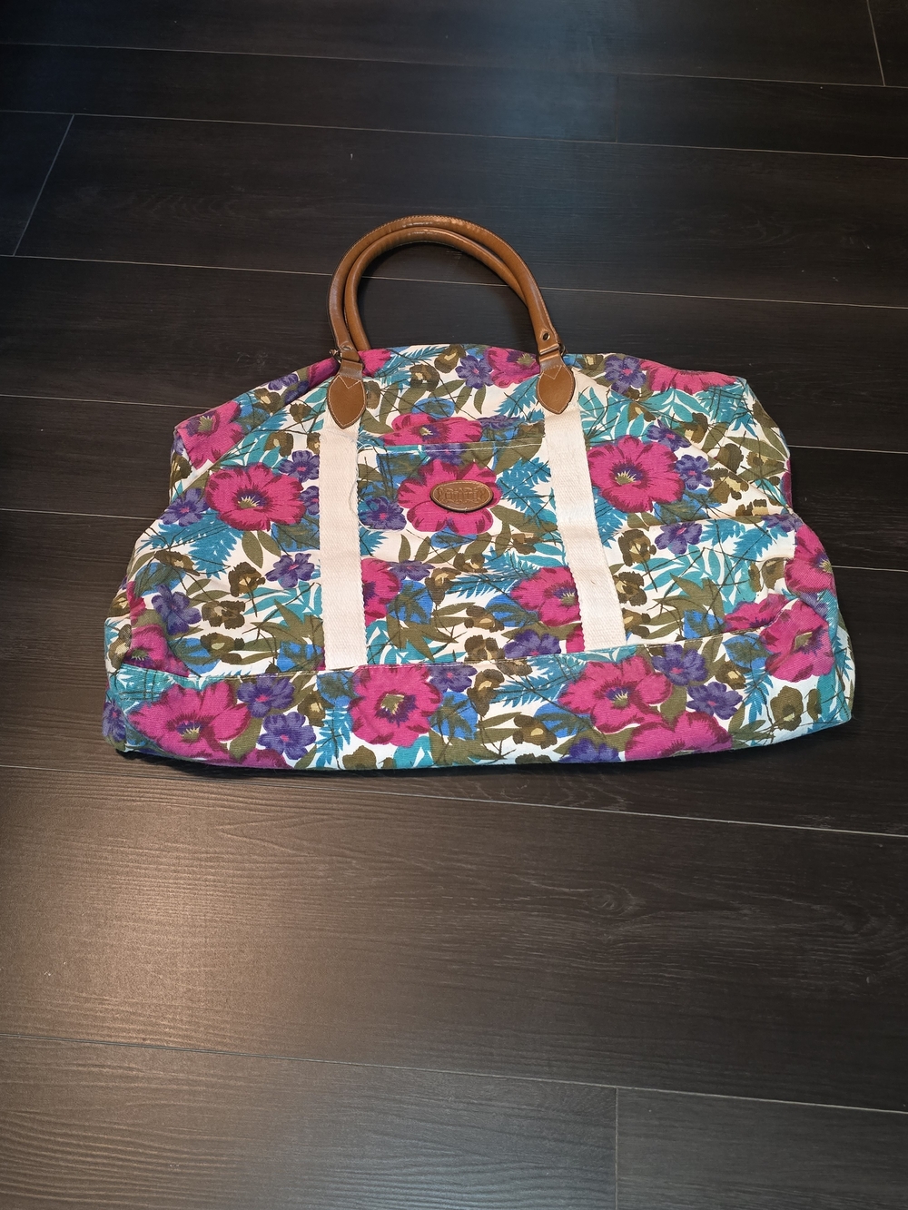 Vintage 90s Gitano Floral Canvas Weekender Duffel Travel Bag Retro Cottagecore